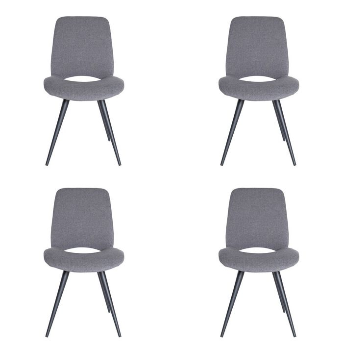 SK Designer Living | Pack of 4 | Sabby Upholstered Dining Chair | Black Legs - Grey Fabric