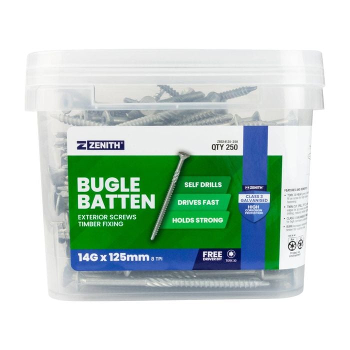 ZENITH 14G - 8 x 125mm Class 3 Galvanised Bugle Batten Screws - 250 Pack