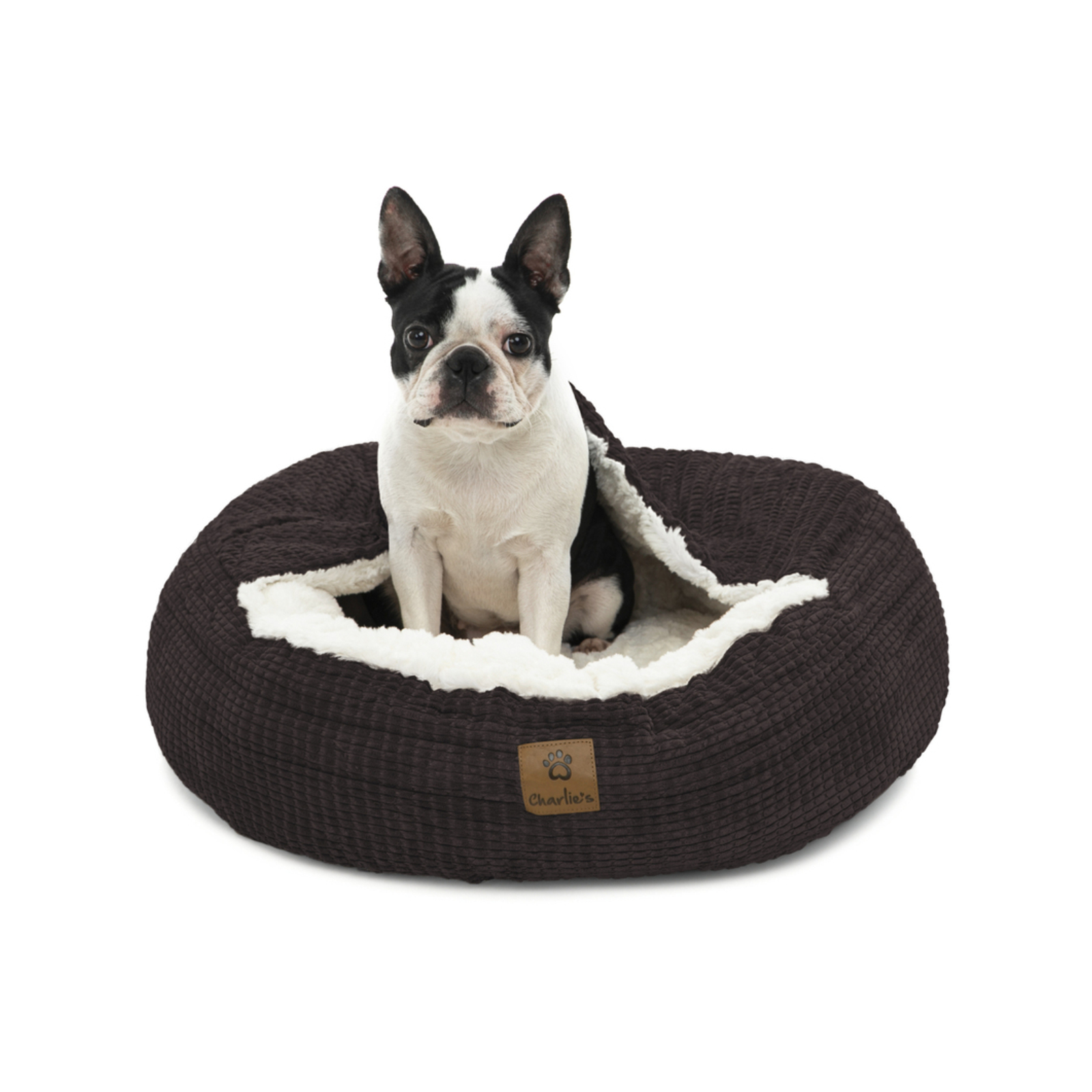 Charlie s Snookie Hooded Calming Dog Bed Espresso Latte Large Bunnings Australia