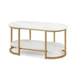Costway Coffee Table Metal Frame Center Table Home Living Room - White
