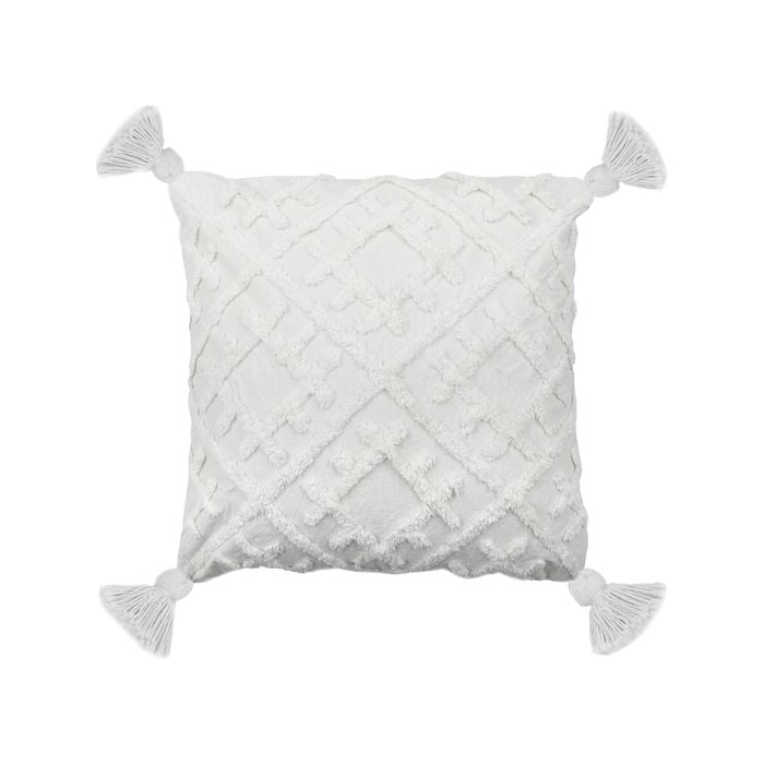 Yarra Textiles  Tufted Cushion Cover |Vintage window box pattern  | 60cm x 60cm ,White  , 100% cotton