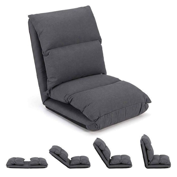 Costway 14Level Adjustable Floor Chair Sofa Backrest Foldable-Grey