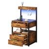 Ufurniture Side Table with Charging Station and LED Lights Bedside Table