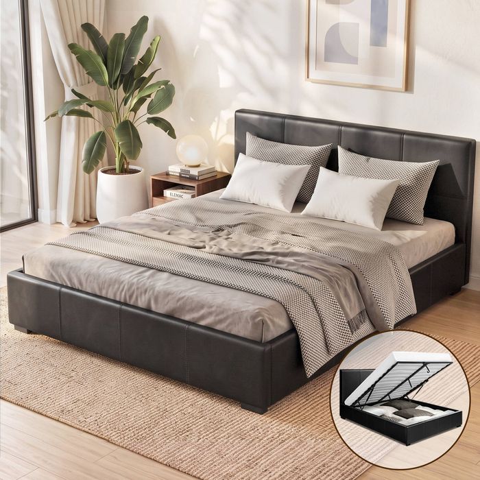 Artiss Bed Frame Queen Gas Lift Beds Base PU Leather