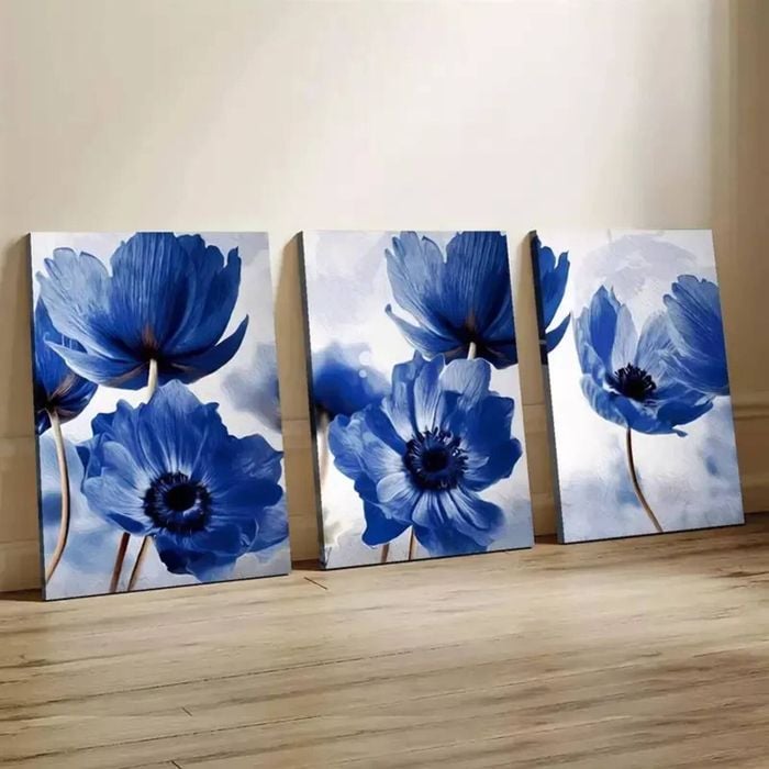 3 Set of Blue Poppy Flower Print 100% Australian Made 3 x 40x60cm ...