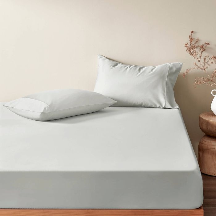 Serene 400TC Bamboo Cotton Sateen Fitted Sheet Set Dove Grey Super King Bed