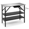 Costway Foldable Camping Table 2 Removable Shelf Galvinized Stainless Prep-Black