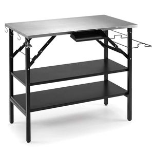 Costway Foldable Camping Table 2 Removable Shelf Galvinized Stainless Prep-Black