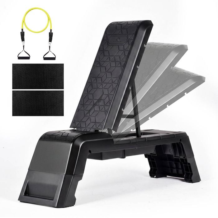 Advwin Multifunctional Aerobic Deck, Exercise Step Platform With Weight Bench, Cord, Adjustable Dumbbell Bench