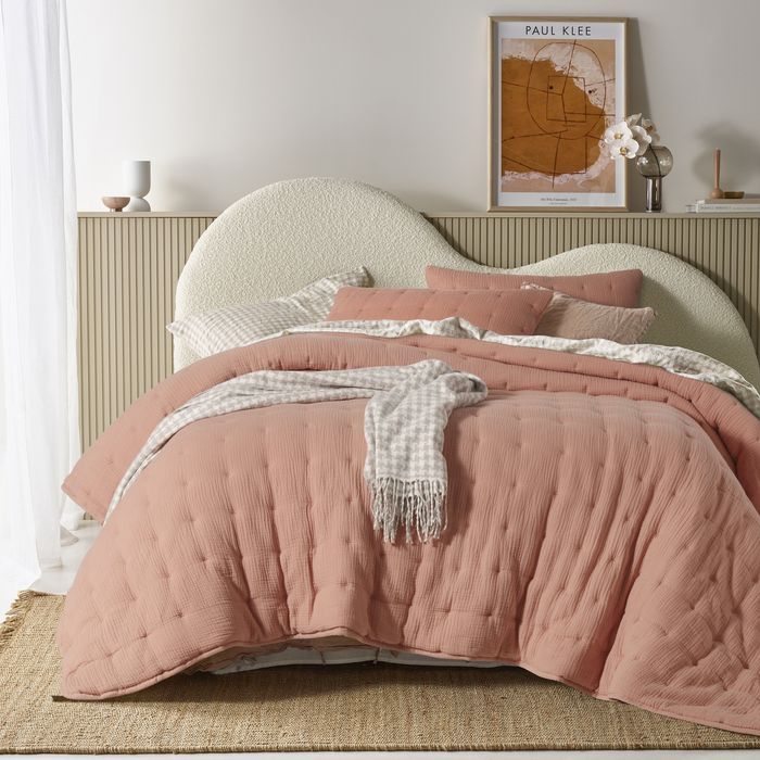Vintage Design Homewares King Light Slate Grey Hugo Clay Cotton Gauze Quilted Coverlet Set