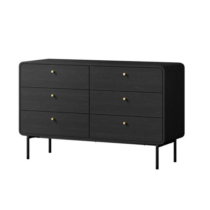 Oikiture 6 Chest of Drawers Tallboy Storage Cabinet Dresser Black