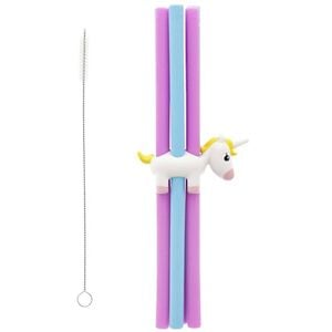 Unicorn 6 Piece Silicone Straw Set With Holder & Cleaning Brush Joie