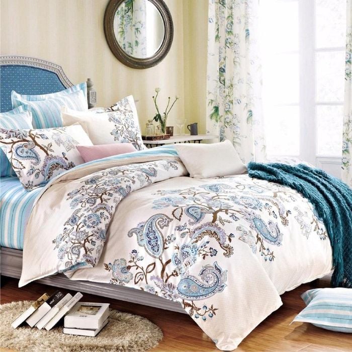Luxor Single Cotton Blue Paisley Design Quilt Cover Set