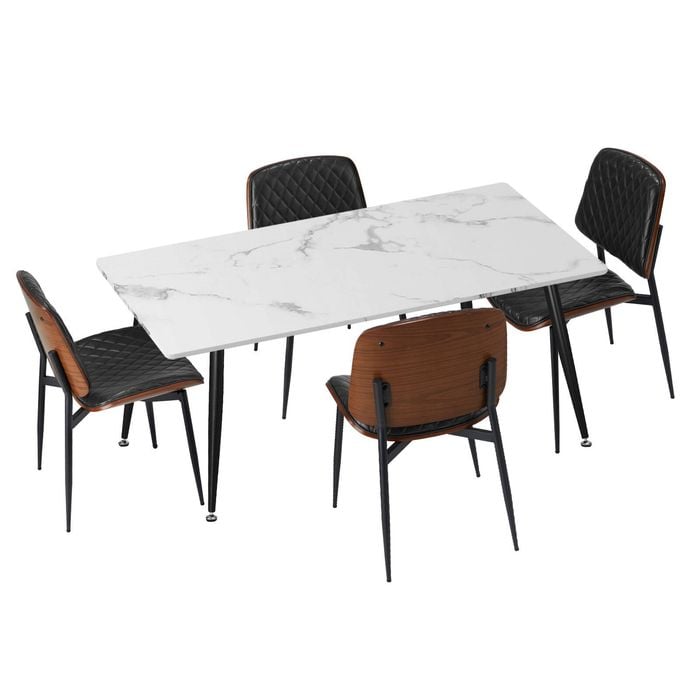 Oikiture 5PCS  Dining Set 120cm Rectangle Dining Table with  Dining Chairs PU Black