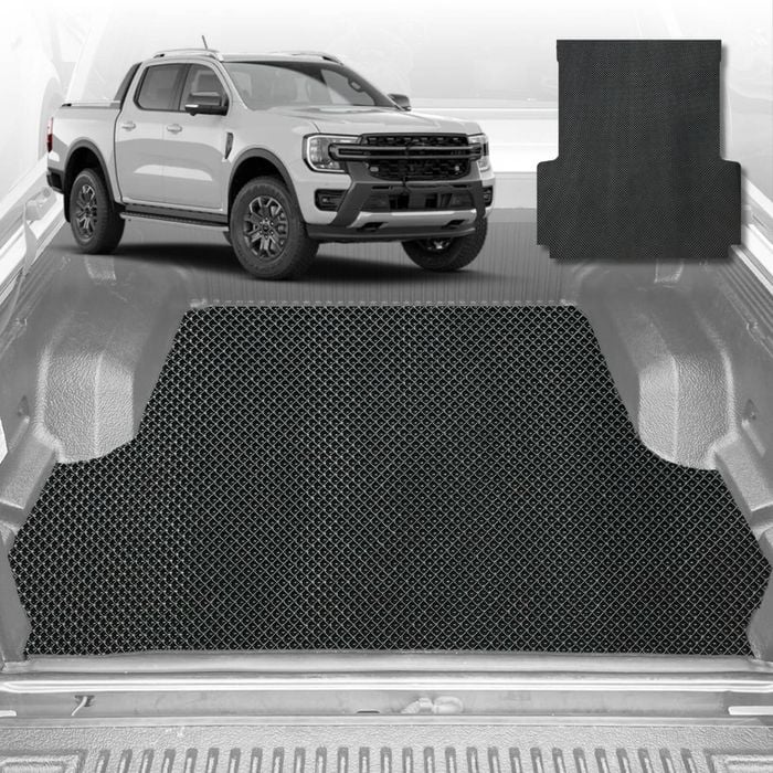 6D Diamond Ute Tub Mat for Ford Ranger (PX3 Dual Cab Ute) 2018-2022 (with plastic tub liner)-Black-Outback GT