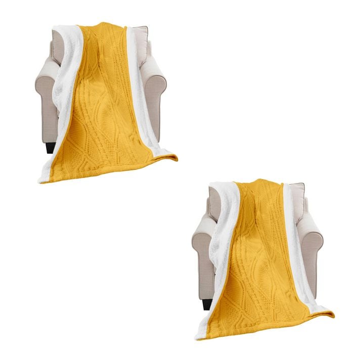 SOGA 2X 200x230cm Yellow and White Chenille Fleece Throw Blanket