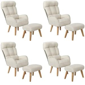 Oikiture 4x 360 Swivel Recliner Armchair Lounge Ottoman Chair With Stool Beige
