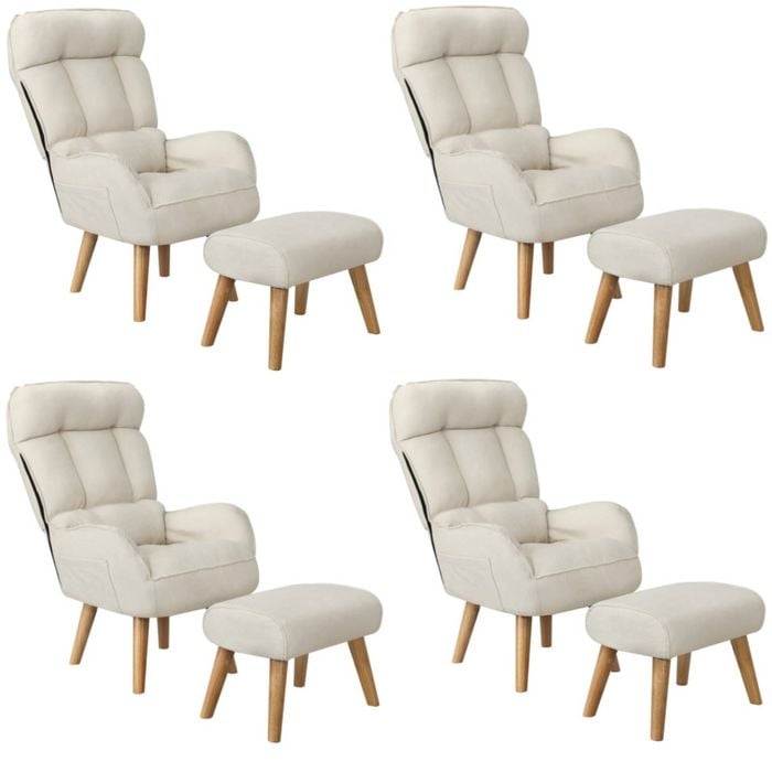 Oikiture 4x 360 Swivel Recliner Armchair Lounge Ottoman Chair With Stool Beige
