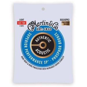 3PK Martin Guitar MA540PK3 Authentic Strings 92/8 Phosphor Bronze Light