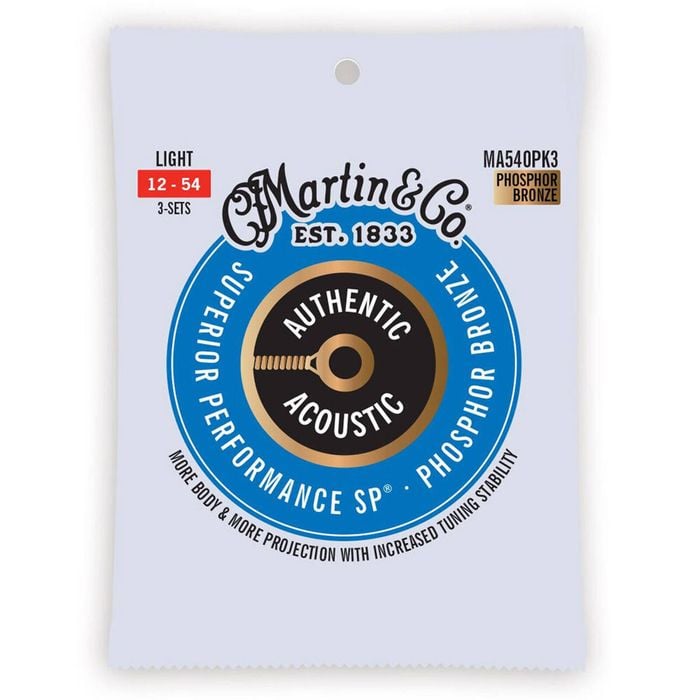 3PK Martin Guitar MA540PK3 Authentic Strings 92/8 Phosphor Bronze Light