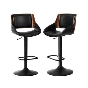 Oikiture 2x Bar Stools Swivel Gas Lift Stool Leather Black