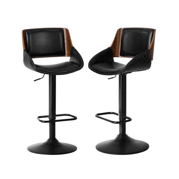 Oikiture 2x Bar Stools Swivel Gas Lift Stool Leather Black