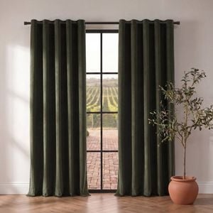 Cadence & Co. Byron Matte Velvet 100% Blockout Eyelet Curtains Twin Pack Olive 225x223cm