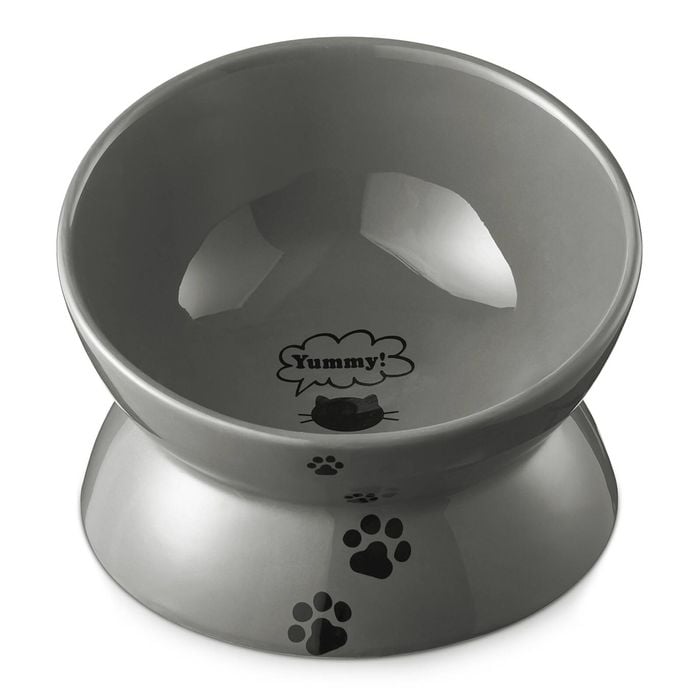 Raised Cat Food Bowl, Ceramic Elevated Cat Bowl, Title Angle Protect Cat's Spine, Anti Vomiting Cat Dish, Grey