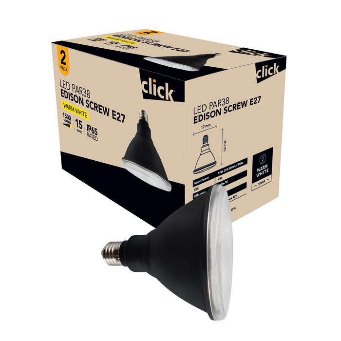 Click PAR38 ES LED 1500lm Warm White 15W Globe - 2 Pack