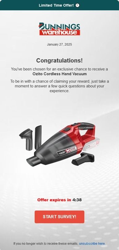 Scam warning for the Ozito cordless vac in feb 2025