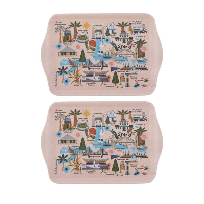 2x 2pc Ashdene Land Down Under Sydney Melamine Scatter Tray Peach 21x14.2cm