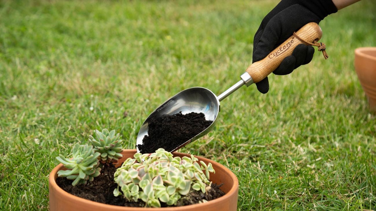 Cyclone potting scoop in use