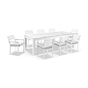 Outdoor Santorini Ceramic 2.5M Aluminium Dining Table With 8 Capri Chairs Setting