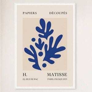 Galrie H. Matisse Blue Foliage Print II - Elegant Découpage Artwork (1955), White Frame, A3 30 x 42cm (12 x 16inch)