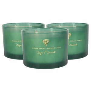 Nicola Spring Soy Wax Scented Candles 350g - Sage & Seasalt - Pack Of 3 Double Wick Glass Jars - Herbal Spa Fragrance Long Burn