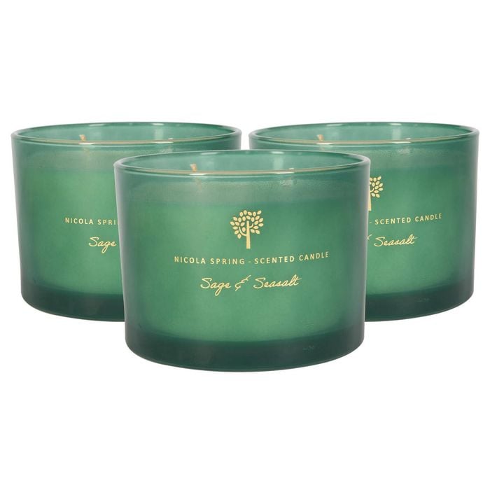 Nicola Spring Soy Wax Scented Candles 350g - Sage & Seasalt - Pack Of 3 Double Wick Glass Jars - Herbal Spa Fragrance Long Burn