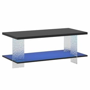 Ufurniture LED Coffee Table, 2-Tier Side Tea Table with Water Ripple Acrylic Panel Support, Modern Center Table Black