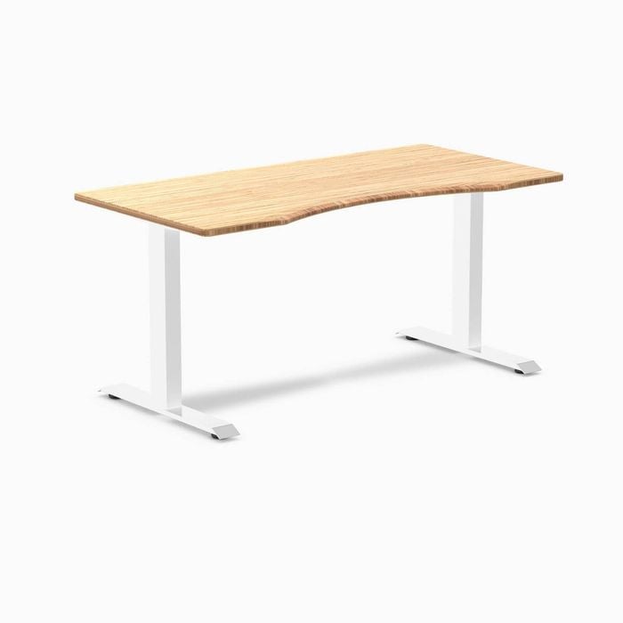 Desky Fixed Height Bamboo Ergo Edge Desk 150x75cm White Leg