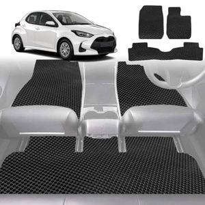 6D Diamond Car Floor Mats for Toyota Yaris 2011-2020-Full Set-Black-Outback GT
