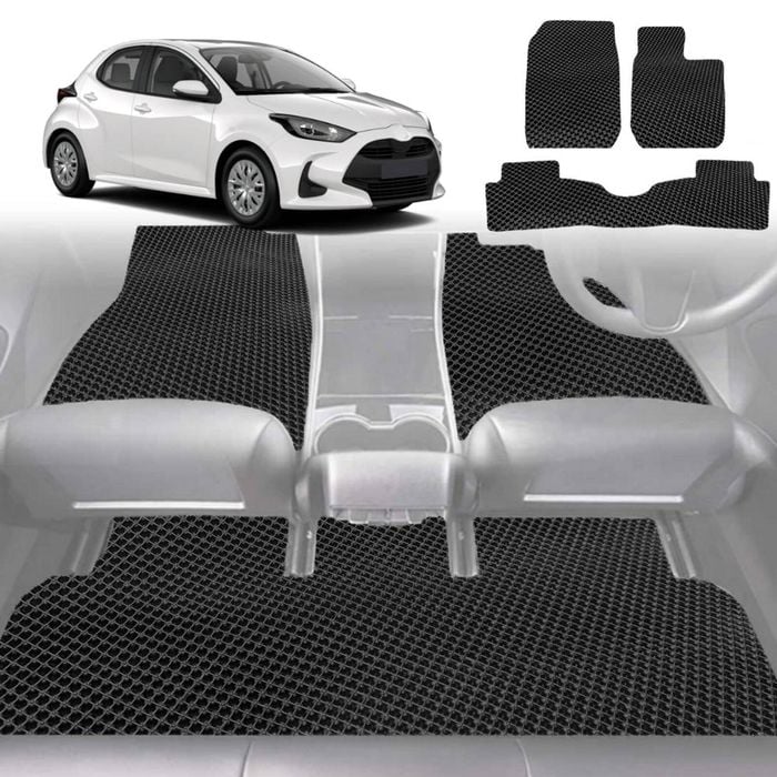 6D Diamond Car Floor Mats for Toyota Yaris 2011-2020-Full Set-Black-Outback GT