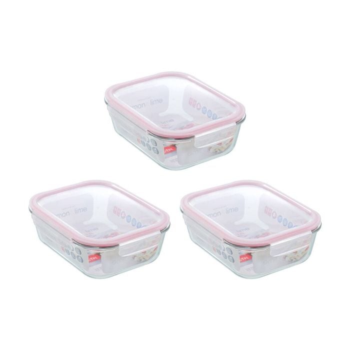 3PK Lemon and Lime Yorkshire Glass Rectangle Clip Seal Container 2.3L Food Safe