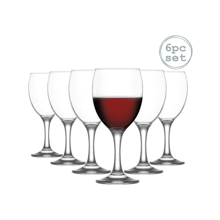 LAV 6 Piece Empire Red Wine Glasses Set - Classic Glass Stemware Goblets - 340ml