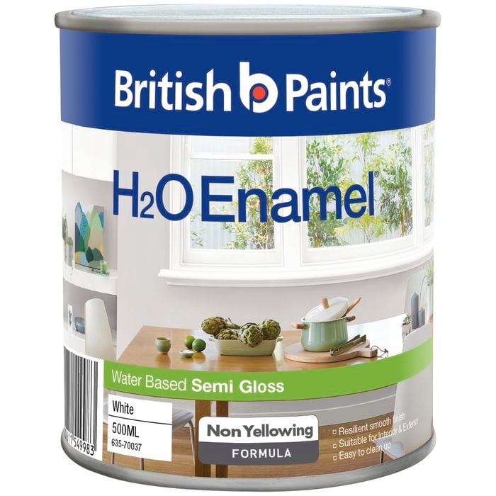 British Paints White Semi Gloss H2O Enamel Paint - 500ml