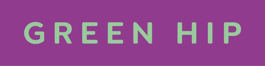 Logo of green hip in purple and green