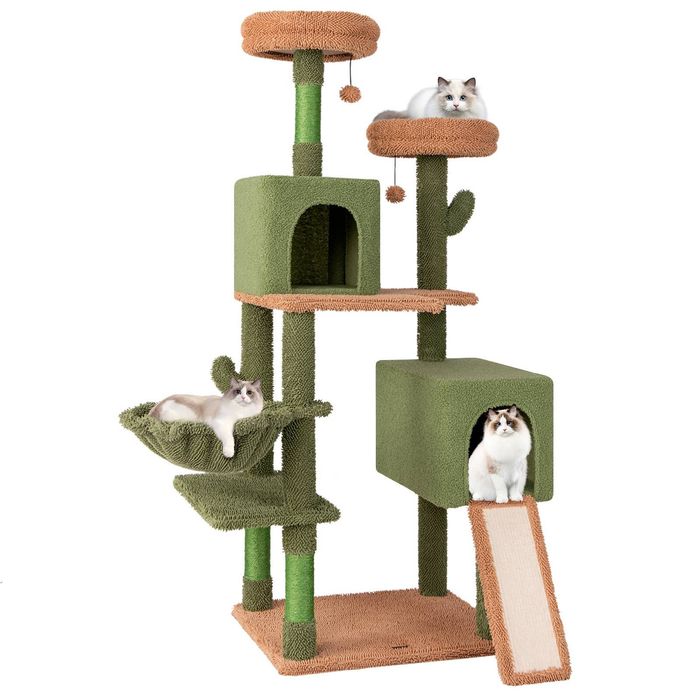 Costway Modern Cat Tree Tower Cactus Sisal 7-layer Scratching Posts - Green