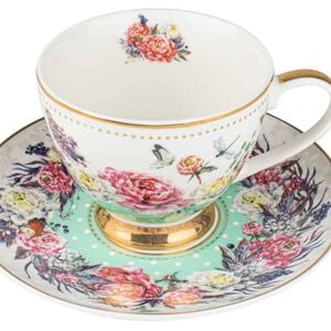 Roses & Butterflies Mint Teacup & Saucer Set 200ml