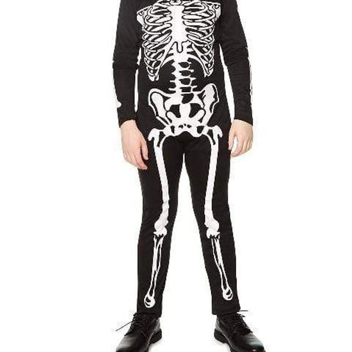 Hooded Black And White Boys Halloween Skeleton Costume - Small