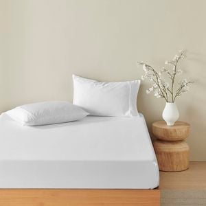 Natural Home Bamboo Fitted Sheet Set White King Single Bed