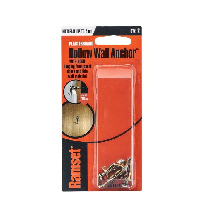 Ramset M4 x 0-5mm Hollow Wall Anchor With Hook - 2 Pack