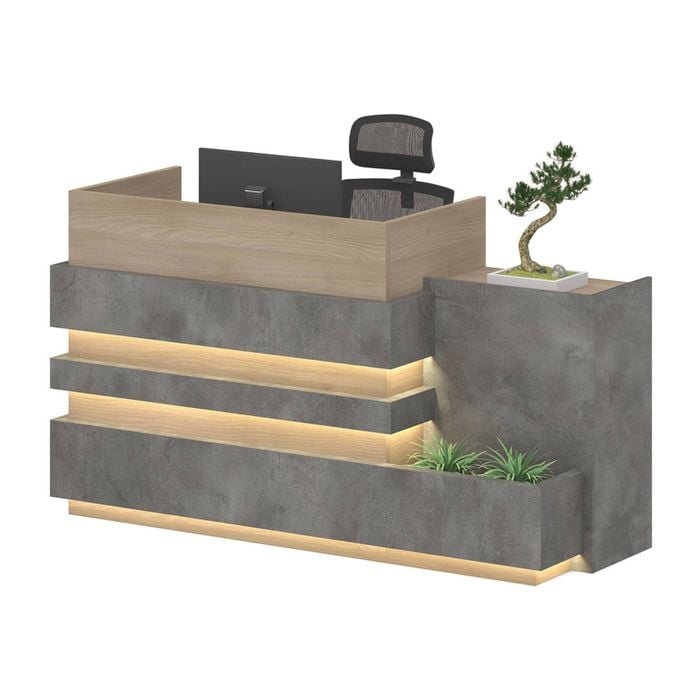 Modern Furniture KERAN  Reception Desk Right Panel - Acacia & Carbon Grey Colour